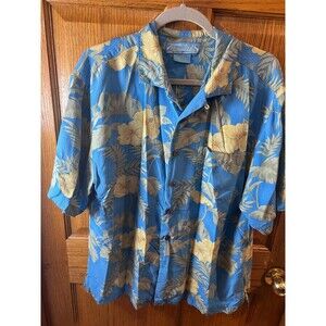 Bermuda Bay Mens 100% Silk Hawaiian Button Up Shirt Size L Tropical Floral Camp